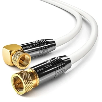 Abbildung von deleyCON 7,5m SAT Antennenkabel Satellitenkabel Koaxialkabel HDTV Full HD F Stecker 90 Grad Gewinkelt zu Gerade Weiß