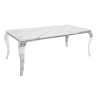 Abbildung von riess ambiente Esstisch MODERN BAROCK 200cm grau / weiß (Einzelartikel, 1 St), Marmor Design · Glasplatte Edelstahl Beine bis 8 Personen