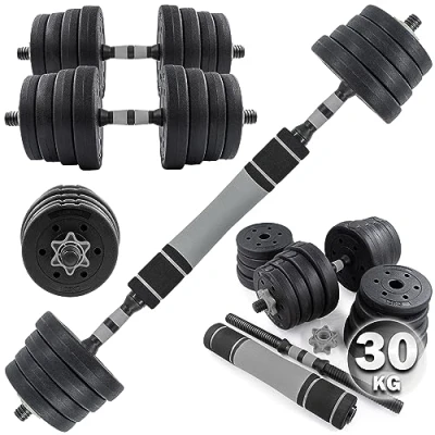 Abbildung von C.P.Sports 2in1 Kurzhantel &amp; Langhantel Set 30kg / 40kg Hantelscheiben Gewichte Hantelstangen verstellbare Hanteln Hantelset für Krafttraining, Fitness, Home Gym (rot schwarz )