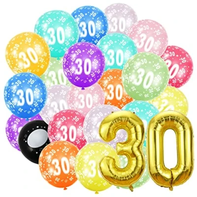 Abbildung von Geburtstag zahlen luftballon 30 jahre und 20Pcs 30cm Luftballons Gold Folienballon in 40&quot; 101cm Geburtstagsdeko Ballon Zahl Deko zum fliegt mit Helium für Männer Frauen 30.