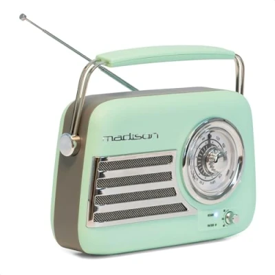 Abbildung von Madison FREESOUND VR40GR MAT 30W Vintage Radio mit langem Akku Bluetooth, USB &amp; FM Blassgrün matt Vintage, Nostalgie, Retro