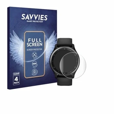 Abbildung von Savvies 4 Stück Full Screen Schutzfolie für Garmin Vivomove Sport Cover Displayschutz Folie [3D Curved, Transparent, Anti Fingerabdruck]