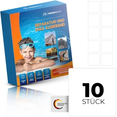 Abbildung von Weidenbach Pool Reparaturset starkes und wasserdichtes unterwasser Klebeband langlebiger Unterwasserkleber Flickzeug für alle Pooloberflächen (Weiß, 10 x Tape cm cm)