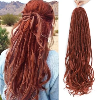 Abbildung von DT CHERYL Loose Wave Dreadlocks 24 Zoll 10 Stränge Double Ended Dreadlock Extensions With French Curly Ends, 0,6CM Thin Synthetic DE for Women (350#, inch Strands)
