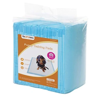 Abbildung von FEANDREA Puppy Pads, Welpen Unterlage, 90 x 60 cm, 55 Stück, blau weiß PTD95BU