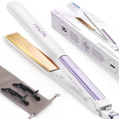 Abbildung von Faszin 2 in 1 Glätteisen Locken und Glätten, Titanplatten Ionen Haarglätter für einen glatten Stil, 20s Schnellaufheizung, 3D Schwebepanel verhindert Haarziehen, mit LCD Display, 130C 230C Weiß