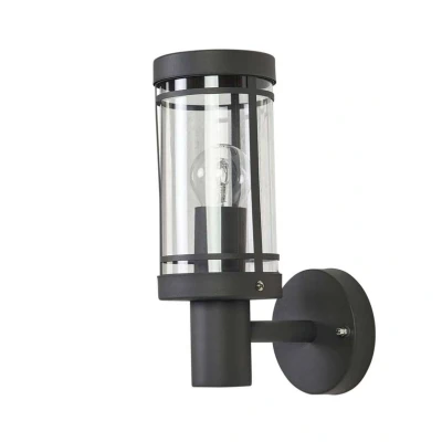 Abbildung von Lindby Außen Wandleuchte Djori, Leuchtmittel nicht inklusive, Modern, Edelstahl, Polycarbonat, dunkelgrau, klar, 1 flammig, E27