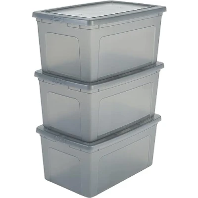 Abbildung von Iris Ohyama Vielseitige Aufbewahrungsboxen, 50L, 3er Set, Grau, Deckel leicht schließbar, Stapelbar, Plastik, Für Schrank, Regale, Klassenzimmer, Organisation, Spielzeug, Kunstbedarf, Schuhe, MCB 50