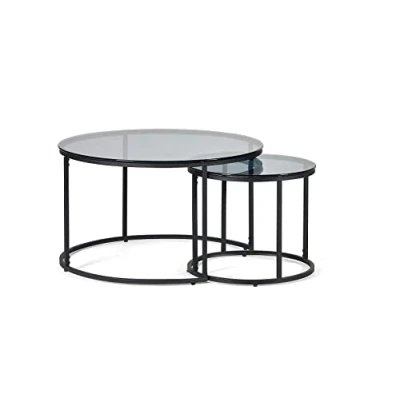 Abbildung von Julian Bowen Chicago, runde Couchtische zum Ineinanderstapeln, Rauchglas/Schwarz, Einheitsgröße