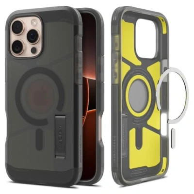Abbildung von Spigen Tough Armor (AI) MagFit Hülle für iPhone 16 Pro, Kompatibel mit MagSafe Zubehör Frost Black