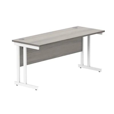Abbildung von office hippo Essentials Rechteckiger Schreibtisch Computer Arbeitsplatz, Heimbürotisch mit Kabelanschluss Management, 160 x 60 cm, Graue Alaska Eiche