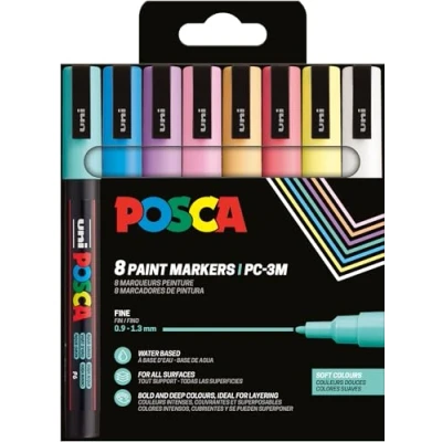 Abbildung von POSCA Uni Ball 186552 Marker Set, 8 Acrylstifte PC 3M, Permanent 0,9 1,3 mm Rundspitze