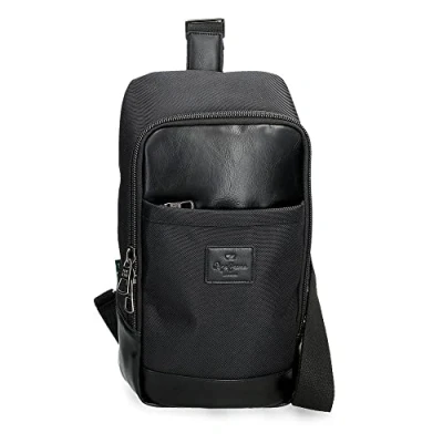 Abbildung von Pepe Jeans Sander Schwarze Umhängetasche 18x35x9 cm Polyester mit Details aus Kunstleder