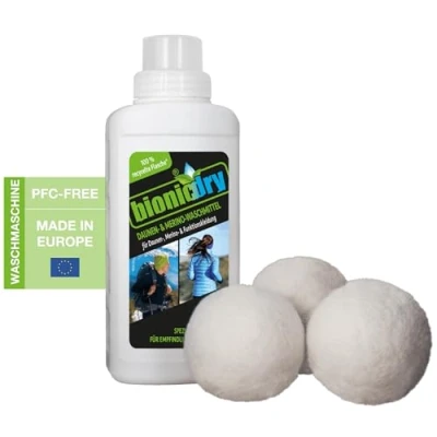 Abbildung von bionicdry Waschmittel Set für Daunen , Merino &amp; Funktionskleidung hygienische schonende Reinigung empfindlicher Materialien, Daunenjacken, Schlafsack, Bettdecken, Merinounterwäsche, Funktionsfaser