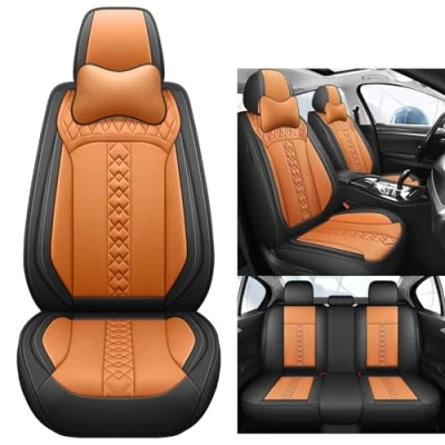 Abbildung von Eunncu Autositzbezüge komplettes Set Universal in Stylish Design Schonbezüge für Vordersitze und Rückbank Auto Sitzbezüge Airbag Kompatibel Premium Wasserdicht Sitzbezug, Orange