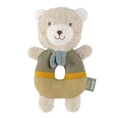 Abbildung von Fehn Baby Ring Greifling Bär fehnNATUR Kuscheltier mit Bio Baumwolle Babyspielzeug Rassel &amp; Spieltier zum spielerischen Lernen Greif Spielzeug für Babys Kleinkinder ab 0+ Monaten