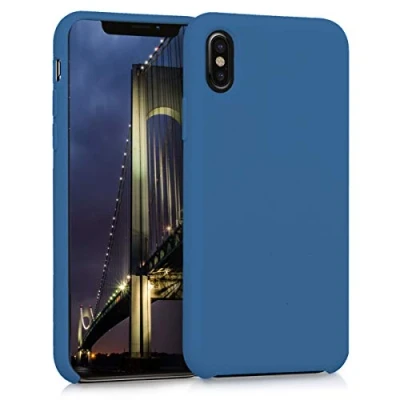 Abbildung von kwmobile Hülle kompatibel mit Apple iPhone X Silikon Handy Case Handyhülle weiche Oberfläche kabelloses Laden Marineblau