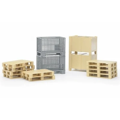Abbildung von bruder 02415 Logistik Zubehör, 2 Gitterboxen, Kisten, 10 Paletten 1:16 Spielzeug, Versand, Logistik, Lastwagen, LKW, Transporter