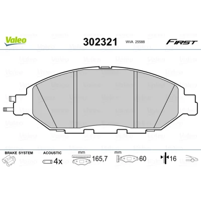 Abbildung von VALEO 302321 Bremsbelagsatz Vorderachse inkl. Verschleißwarnkontakt mit Anti Quietsch Blech NISSAN: Pathfinder 4, Murano III, SUNNY 2