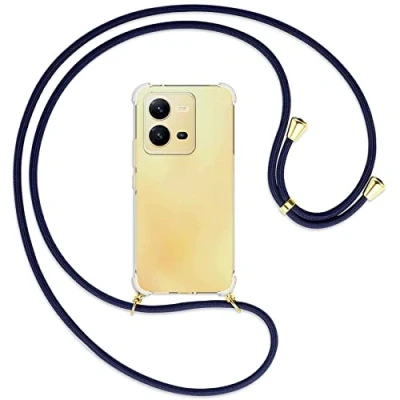 Abbildung von mtb more energy® Handykette kompatibel mit vivo X80 Lite dunkelblau/Gold Smartphone Hülle zum Umhängen Anti Shock Full TPU Case