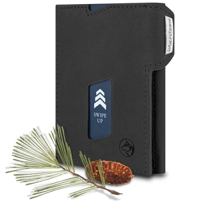 Abbildung von Wolfstrøm Geldbörse Slim Wallet mit Münzfach &#039;Ludvig&#039; I Mini Herren klein (Made in Europe, Handgefertigt / Hand Made), Echtleder, Handgefertigt, Made, Made Druckknopf
