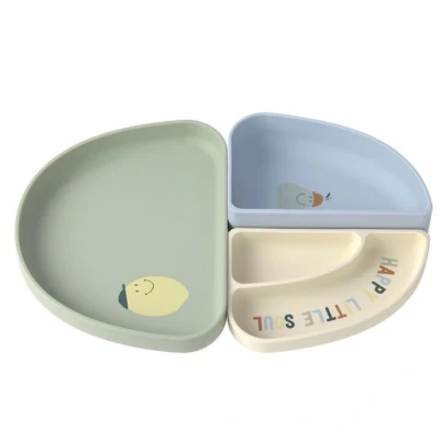 Abbildung von LÄSSIG Baby Kinder Geschirrset Silikon Teller Schüssel Snackteller/Silicone Dish Set Happy Fruits Lemon
