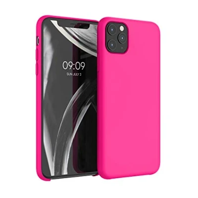 Abbildung von kwmobile Hülle kompatibel mit Apple iPhone 11 Pro Max Silikon Handy Case Handyhülle weiche Oberfläche kabelloses Laden Neon Pink