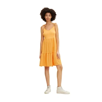 Abbildung von TOM TAILOR Denim Damen Minikleid mit Volant 1031753, 11188 Orange Bliss, S