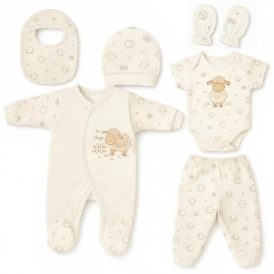 Abbildung von Neugeborenen Baby Geschenk Set 100% natürliche Baumwolle Erstausstattung Erstlingsausstattung Ausstattung Unisex Kleidung Geschenkset Babyausstattung für Babys 0 4 Monate (Lamm)