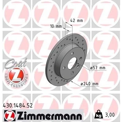 Abbildung von ZIMMERMANN SPORT COAT Z 430.1484.52 Bremsscheibe 240 10 5/4 4 100 voll, gelocht beschichtet hochgekohlt OPEL: Astra H Schrägheck, G CC, Meriva A