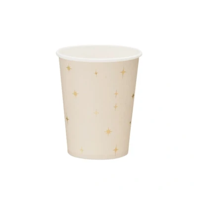 Abbildung von partydeco Becher, Papier, Pappbecher 220ml mit Sternen 6er Set Creme / Gold