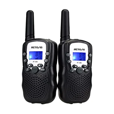 Abbildung von Retevis RT388 Walkie Talkie Kinder,Funkgerät große Reichweite Spielzeug für 3 12 Jahren Junge,8 Kanäle VOX Taschenlampe,Geschenke Radfahren,Camping (1 Paar, Schwarz)
