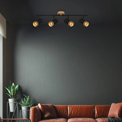 Abbildung von BRILONER Deckenlampe, Deckenleuchte, Lampe, Holzapplikation, Schwenkbar, Wohnzimmerlampe, Schlafzimmerlampe, Küchenlampe, Schwarz Holz