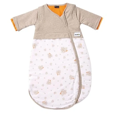 Abbildung von Gesslein 770097 Bubou Babyschlafsack mit abnehmbaren Ärmeln: Temperaturregulierender Ganzjahreschlafsack für Neugeborene, Baby Größe 50/60 cm, beige/weiß Katzen