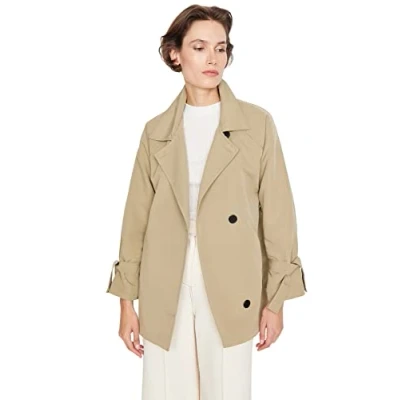 Abbildung von Trendyol Damen Jung Regular Parkas Plain Webstoff Trenchcoat Coat Men’s Collar Raglan sleeve Light Khaki Trench Coat, Khaki, 38