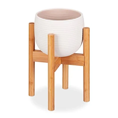 Abbildung von Relaxdays Blumenständer Bambus, individuell verstellbar, für Blumentöpfe bis 32 cm, Pflanzenständer, H: 35,5 Natur, 1 Stück, Hellbraun