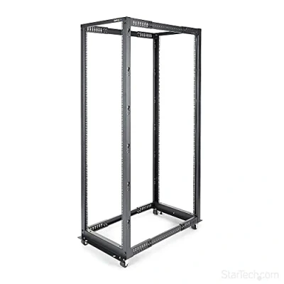 Abbildung von StarTech.com 4 Pfosten 42 HE Mobiles Open Frame Serverrack, 19&quot; Netzwerk Rack mit Rädern, Netzwerkschrank/Rack für Computer/AV/Daten/IT Geräte Rollen, Nivellierfüße oder Bodenmontage (4POSTRACK42)