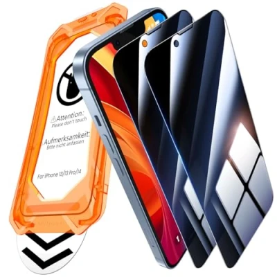 Abbildung von UniqueMe für iPhone 13/13 Pro/14 Panzerglas Sichtschutz [Full Screen Displayschutz] Schutzfolie Sichtschutzfür Schutzglas,Auto Installation,2 Stück