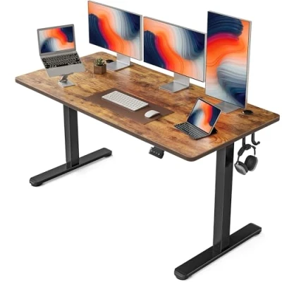 Abbildung von FEZIBO Schreibtisch Höhenverstellbar Elektrisch, 152 x 60 cm Computer Stehschreibtisch mit Memory Steuerung und Anti Kollisions Technologie, Schwarzer Rahmen/Braun Tischplatte