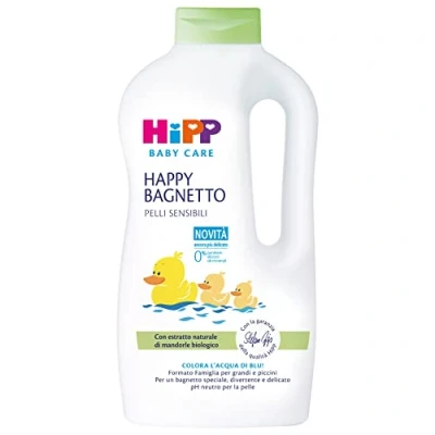 Abbildung von HiPP Baby Care Happy Babybad, Familiengröße, für empfindliche Haut, pH neutral, mit natürlichem Bio Mandel Extrakt, 1 Flasche à 1000 ml