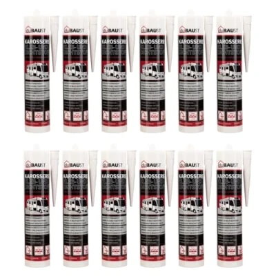 Abbildung von 12x dubaust Karosseriekleber Montageklebstoff Dichtstoff für Auto Wohnmobil Innen + Aussen UV resistent Haftung auf allen Untergründen Caravan Dichtmasse 290ml Kartusche schwarz