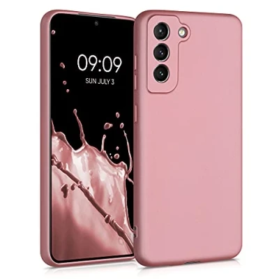 Abbildung von kwmobile Case kompatibel mit Samsung Galaxy S21 FE Hülle Schutzhülle aus Silikon metallisch schimmernd Handyhülle Metallic Rosegold