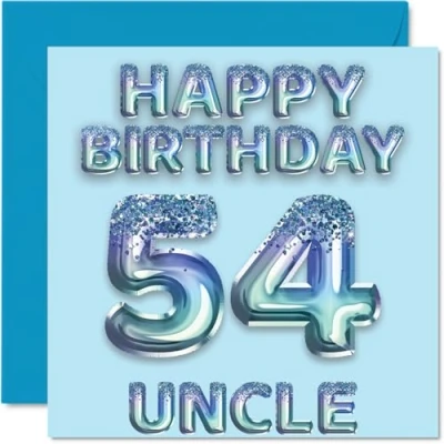 Abbildung von Stuff4 Geburtstagskarte zum 54. Geburtstag für Onkel Blaue Glitzer Partyballons Happy Birthday Karten den 54 Jahre alten von Neffe Nichte, 145 mm x