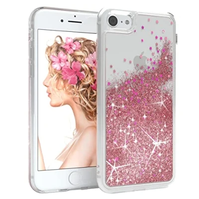 Abbildung von EAZY CASE Hülle kompatibel mit iPhone SE (2022/2020) / 8/7 Schutzhülle Flüssig Glitzer Hülle, Schutzhülle, Cover Glitter Flüssigkeit, aus TPU/Silikon, Transparent/Durchsichtig, Rosa