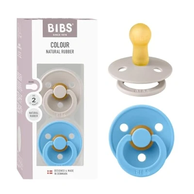 Abbildung von BIBS Colour Schnuller 2er Pack, BPA Frei Binky, Rundnippel, Naturkautschuklatex, Made in Dänemark, Größe 2 (6 18 Monate), Pilz/Brise