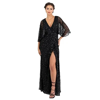 Abbildung von Maya Deluxe Damen Womens Maxi Ladies Sequin Embellished Wrap A Line Dress for Wedding Guest Bridesmaid Evening Prom Ball Occasion Kleid, Black, 54