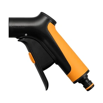 Abbildung von Fiskars Sprühpistolengriff, Stufenlos regelbarer Durchfluss, Mit Frontregler und Ein/Aus Verriegelung, Universalgröße, Schwarz/Orange, 1065490