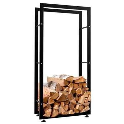 Abbildung von CLP Kaminholzständer Keri V2 I Aus Schwarzem Metall Kaminholzregal Mit Bodenschonern Stapelhilfe Für Brennholz, Farbe:schwarz, Größe:25x60x125 cm
