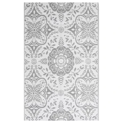 Abbildung von vidaXL Outdoor Teppich Doppellagiges Jacquard Muster Balkon Terrasse Garten Außenteppich Balkonteppich Gartenteppich Terrassenteppich Hellgrau 140x200cm PP