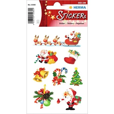 Abbildung von HERMA 15080 Aufkleber Weihnachtsmann klein, 24 Stück, Weihnachten Sticker mit Nikolaus Santa Claus Motiv, Kinder Etiketten für Weihnachtsdeko Geschenke Adventskalender Winter Deko Briefe DIY Basteln
